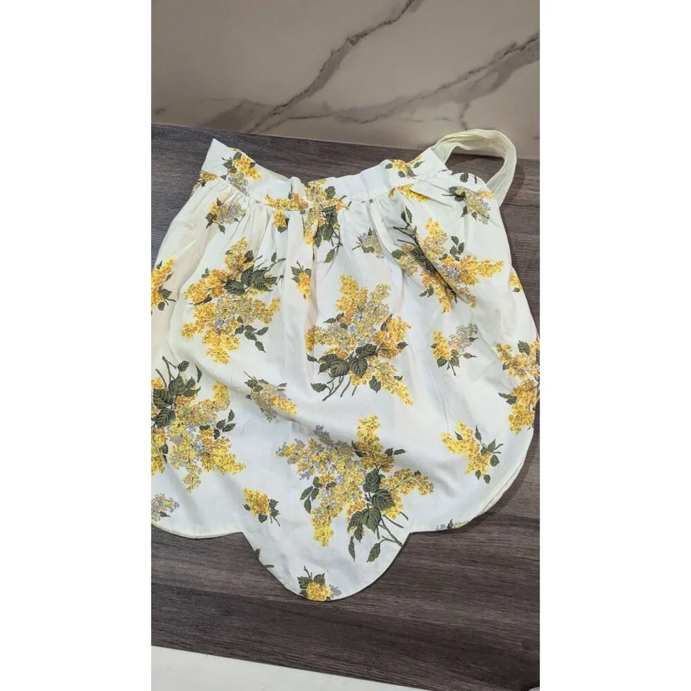 Vintage‎ 1950s Floral Half Apron Yellow Cotton Retro Kitchenware
